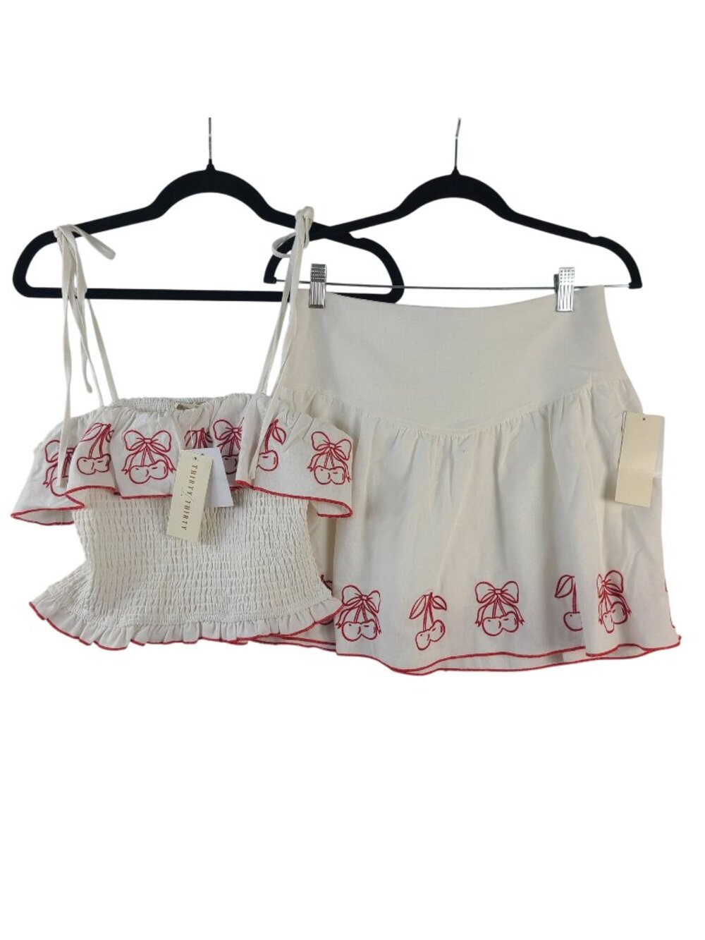 NEW Thirty Thirty Women's White & Red Embroidered Cherry Top & Skirt Set Size M